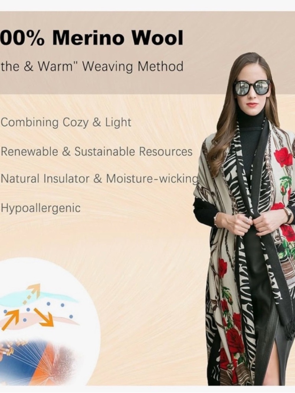 100% Merino Wool Pashmina Shawl for Women 96'x43"
NWT - Picture 4 of 6